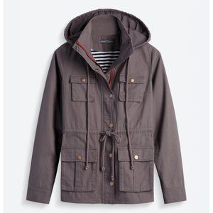 Market & Spruce Grey Chaplin Lined Hooded Anorak Utility Jacket Striped Interior